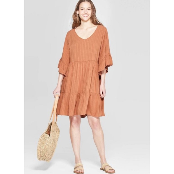 Universal Thread Dresses & Skirts - Universal Thread Flutter Tiered Rust Boho Dress